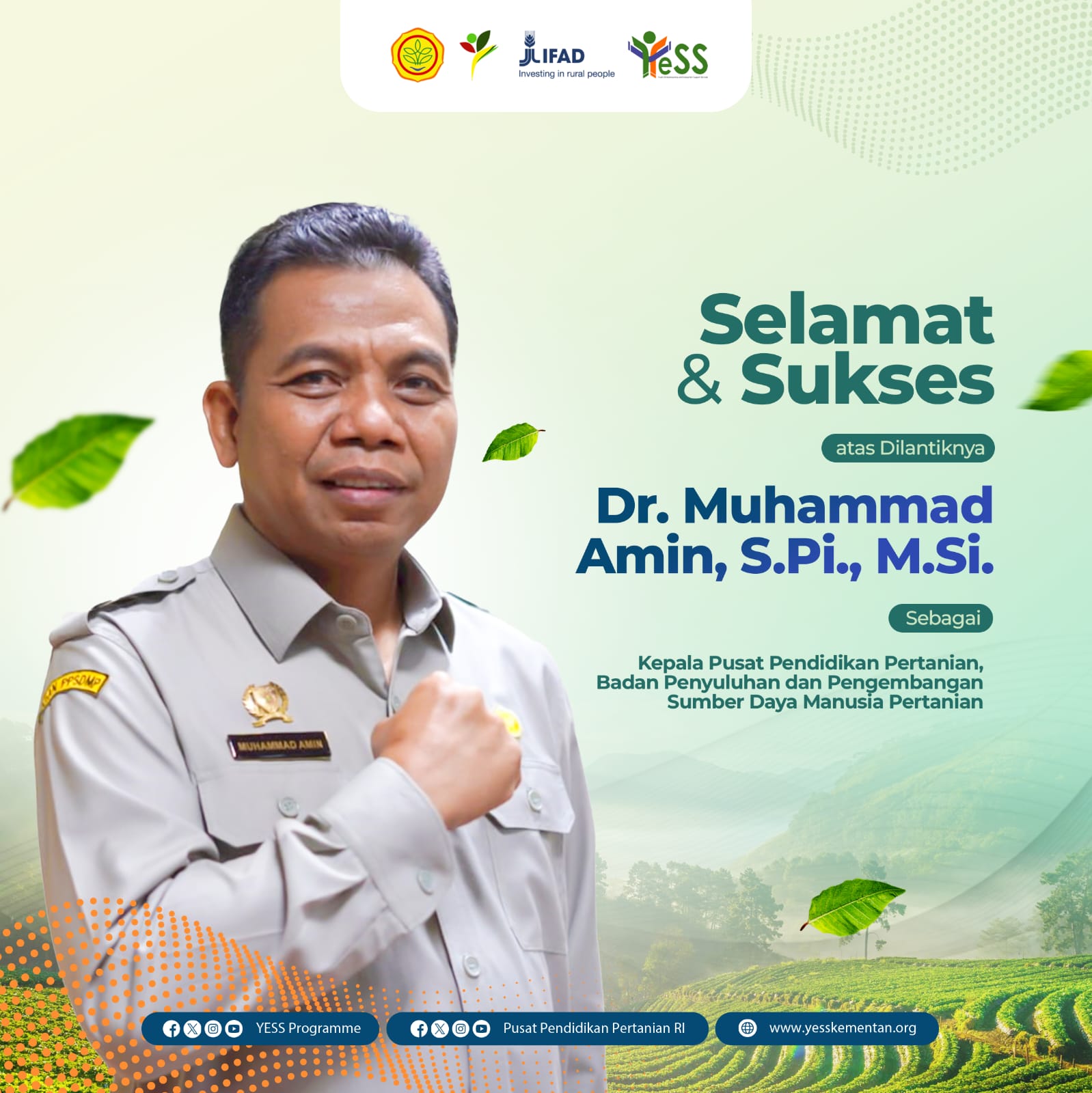 Galeri - Foto, Selamat dan Sukses atas Dilantiknya Dr. Muhammad Amin, S.Pi., M.Si sebagai Kepala Pusat Pendidikan Pertanian, YESS,Program YESS
