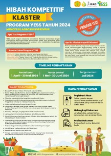 Galeri - Infografis, Hibah Kompetitif Klaster Program YESS Tahun 2024 Kembali Dibuka, Mencetak Agrosociopreneur, YESS Programme,Program YESS,hibah kompetitif,2024,Agrosociopreneur