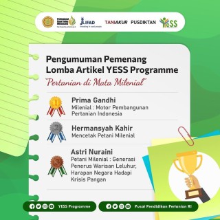Galeri - Foto, Pengumuman Pemenang Lomba Artikel YESS Programme "Pertanian di Mata Milenial", YESS Programme,Pusdiktan,BPPSMDP,Kementerian Pertanian,Lomba Penulisan Artikel,Pertanian di Mata Milenial